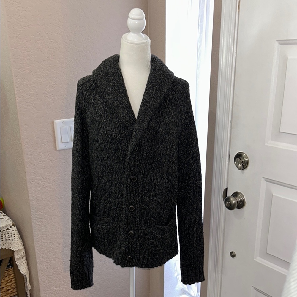 Cozy Dark Gray Shawl Collar Button-Up Cardigan